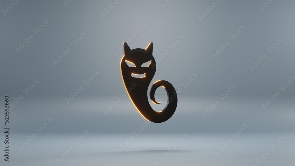 Poster beautiful abstract halloween, black ghost devil with orange light symbol on a blue background . 3d r