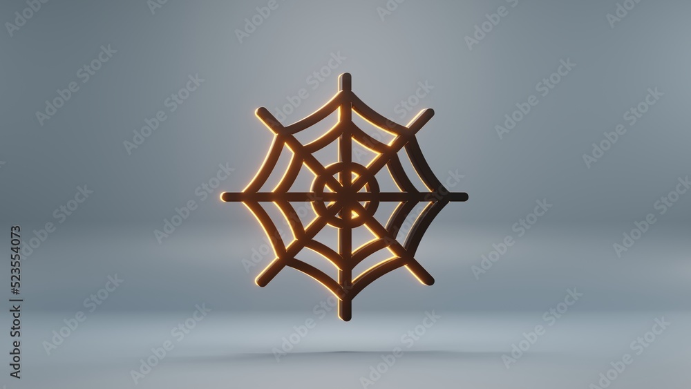 Poster Beautiful abstract Halloween, black Web with orange light  symbol on a blue background . 3d rendering illustration. Background pattern for design. Halloween day.