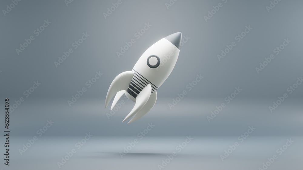 Aufkleber Beautiful abstract, black rocket launcher   symbol on a blue background . 3d rendering illustration. Background pattern for design.