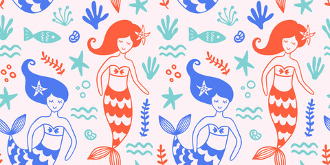 Cute Mermaids Seamless Pattern Texture