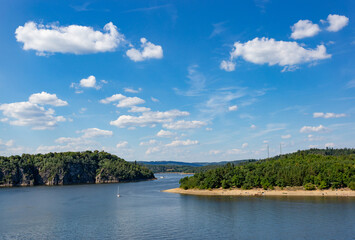 Vltava river with sailboats near Orlik nad Vltavou castle