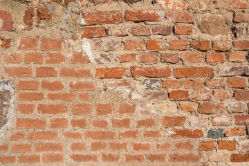 Old red color brickwork background texture.