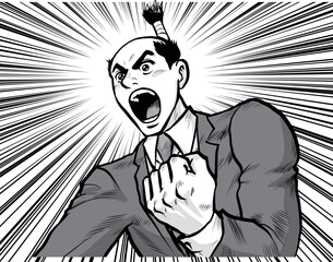 プレゼンで叫ぶ熱血ビジネスマンのイラスト