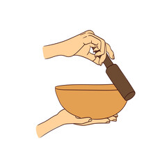 hand-drawn illustration of a meditation object, Tibetan sound bowl