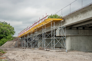 Support scaffolding system at bridge construction.