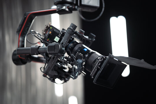professional cinema gimbal crane rig with camera in television video production