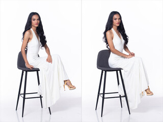 Chair sitting, disable person without fingers thumb hand of young adult woman sit confident and...