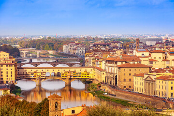 Florence or Firenze, Italy bridges panorama