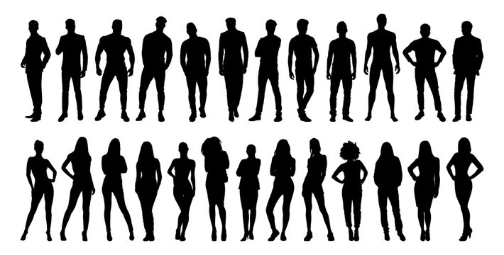 Set of silhouette. Black people on white background. Team. Vector illustration
