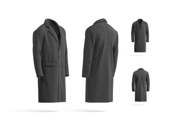 Blank black wool coat mockup, different sides