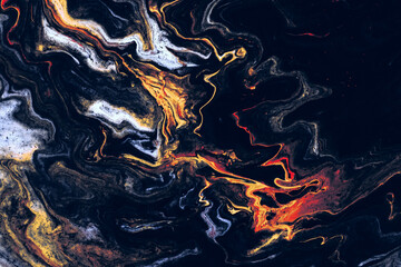 Obraz na płótnie Canvas Abstract acrylic fluid texture in black yellow colors.