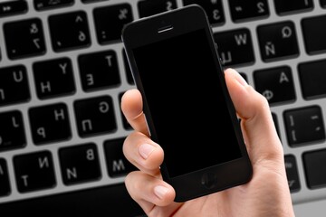 Mobile phone with with blank screen. Communication, cellular problem, bad connection concept