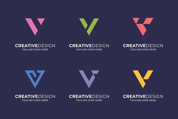 Flat design V logo vector template collection