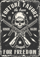 Military skull poster monochrome vintage