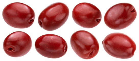 Red olives collection isolated on white background
