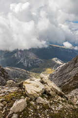Fototapeta na wymiar Mountain trail Cinque Torri in Dolomites
