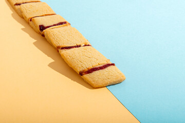 Fresh homemade cookies on color background. Vivid colors, selective focus.