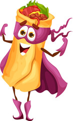 Cartoon Mexican burrito superhero character