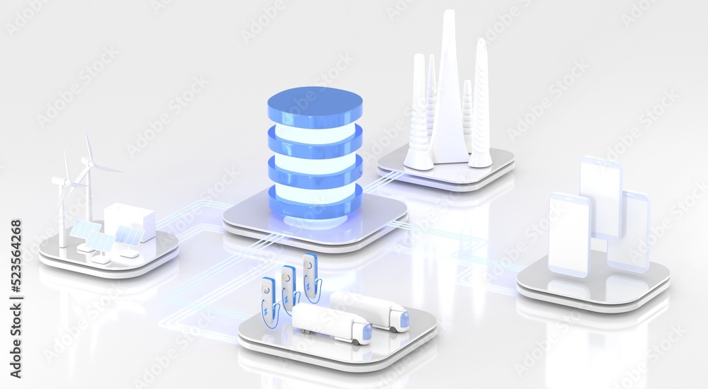 Poster api application programming interface isometric landing page, 3d render. database server for ev char