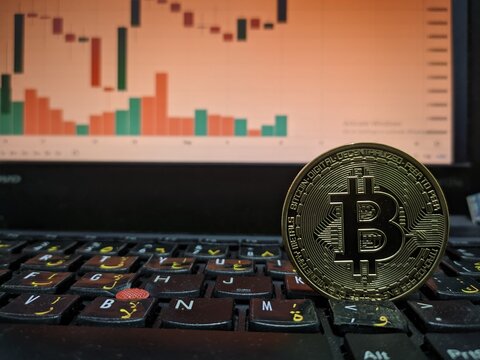 Bitcoin and candle sticks, investment, crypto currency