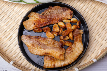 Korean food pork belly and kimchi