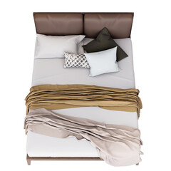 3d Furniture top view modern double bed isolated on a white background, Decoration Design for bedroom