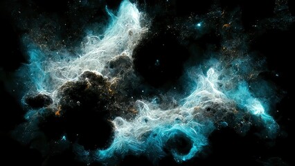 Blue neblua. Cyan nebulae. Space wallpaper. Colorful star background, galaxy, space.