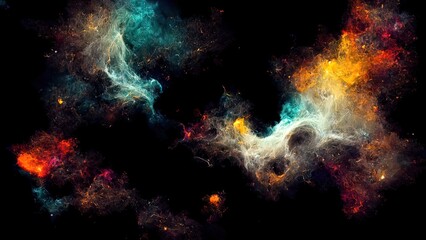 Nebula. 4k digital painting of space. Stars, colorful nebulous nebulae. Black, dark wallpaper. Futuristic background. Galaxy.