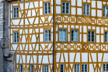 Detailaufnahme des Holzfachwerks am Bamberger Rathaus