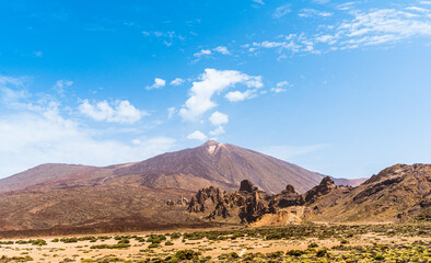 panoramic view of the Teide volcano on a blue sky day in summer