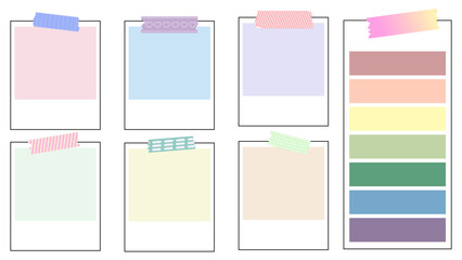 set of cute colorful planner paper template notepad, memo, sticky note, reminder, journal with masking tape. cute, simple, and printable