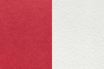 Fototapeta premium Texture of craft white and maroon paper background, half two colors, macro. Structure of vintage dense wine cardboard.