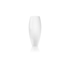 Vertical white ceramic porcelain vase. 3d glossy pot. Elegant home element for keeping flowers