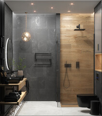 Master bathroom design ideas, 3D render - 523570263
