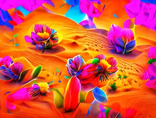 Obraz na płótnie Canvas Colorful Flowers in Desert Art