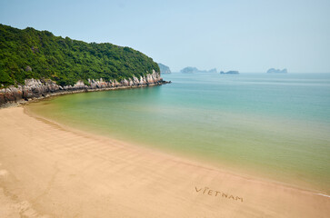 beautiful vietnam beach. turquoise water and sandy cat ba beach