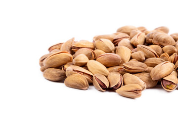 Pistachios on the white background (Turkish name; antep fistigi)