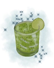 Watercolor illustration of es kuwut melon, a traditional food from Indonesia