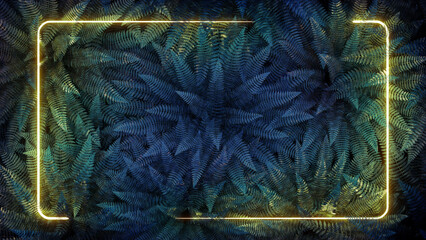 Glowing Neon Frame with Green Plant Leafs © Oggia