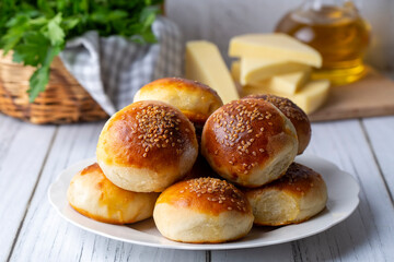 Traditional delicious handmade Turkish pastry cheese pastry (Turkish name; pogaca)