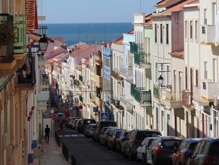 Fototapeta na wymiar Traditional architecture - street in Nazare, Centro - Portugal 