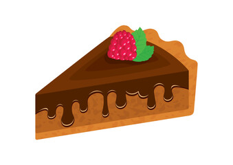 Slice of chocolate cream cake with raspberry and mint leaf icon vector. Delicious chocolate raspberry cake icon vector isolated on a white background