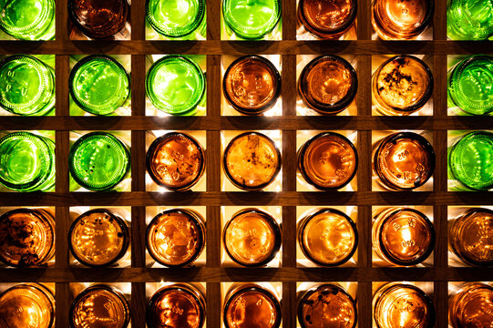 Beer bottles in stand