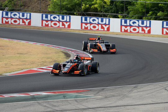 2022 Formula 2 Car at the Hungarian Sprint Race - Van Amersfoort Racing - Jake Hughes and Amaury Cordeel - Cornering