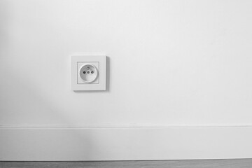 socket on white wall with copyspace, electrical planning, convenient, euro sockets. Power sockets,...