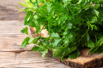 Fresh parsley on the wooden background