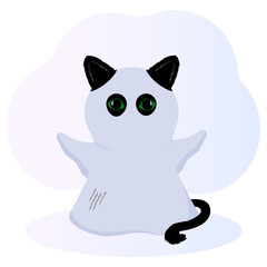 Cute ghost cat. Halloween pets. Boo. Vector illustration.