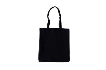 Black color textile handbag on white background, sustainable lifestyle