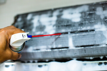 Selective focus to foam spray to cleaning air conditioner.