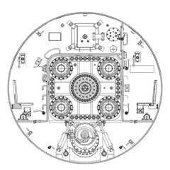 Machine internal cross-section, tunnel boring head, tunnel boring head drawings and machine internal parts, machine internal drive system, industrial operation technology, main drive injection line.